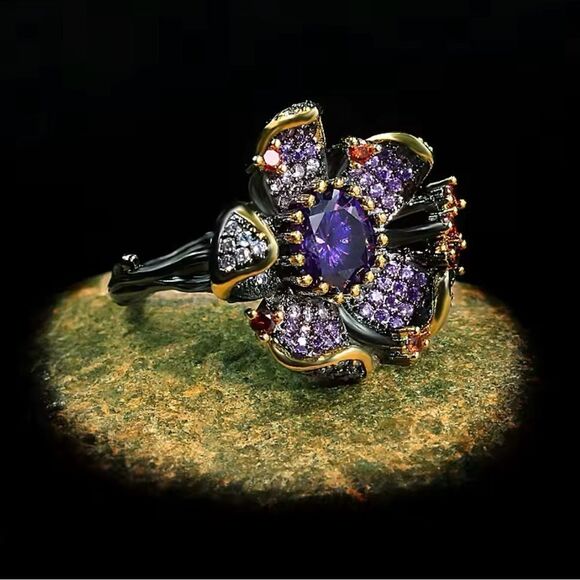 Floral Gemstone Earrings and Ring Set – Luxurious Statement Jewelry - Picture 4 of 13